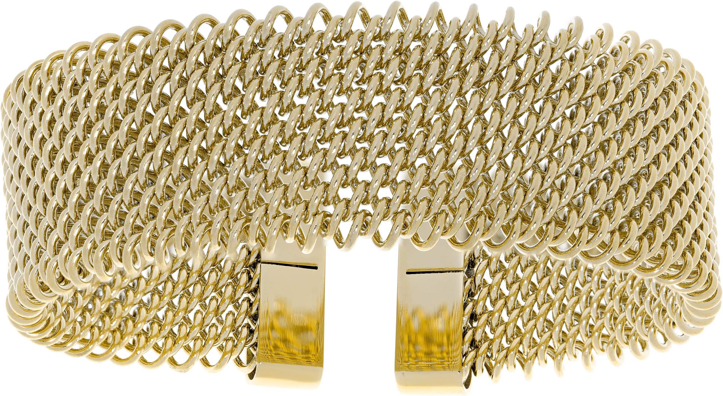 Stainless Steel Mesh Cuff Bracelet with Gold Ion Plating - 7.75" - Professional