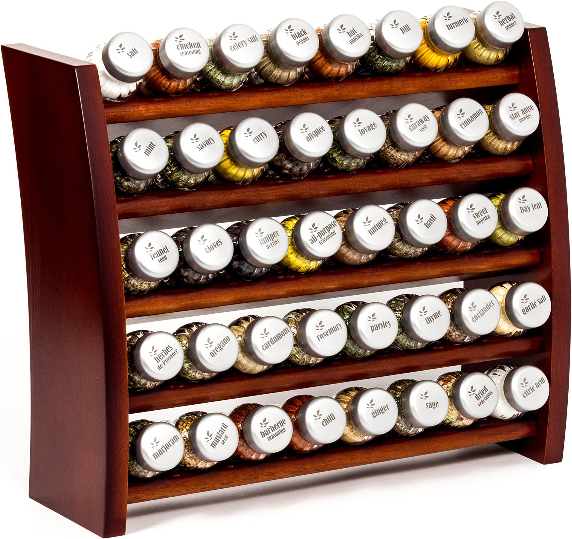 40 Jar Wooden Kitchen Spice Rack filled with Herbs and Spices + 2 Glass Jars Absolutely FREE! - 40F_8x5_ by GALD brown, satin caps