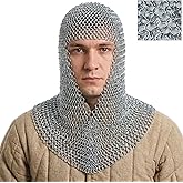 Mythrojan Chainmail Coif Medieval Knight Renaissance Armor Chain Mail Hood Viking LARP 16 Gauge