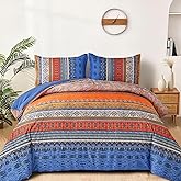 Goodidea Boho Comforter Queen Size, 3 Piece Blue Orange Bohemian Striped Western Comforter Set, Ultra Soft Lightweight Microfiber Boho Hippie Bedding Set with 2 Pillow Shams for All Seasons