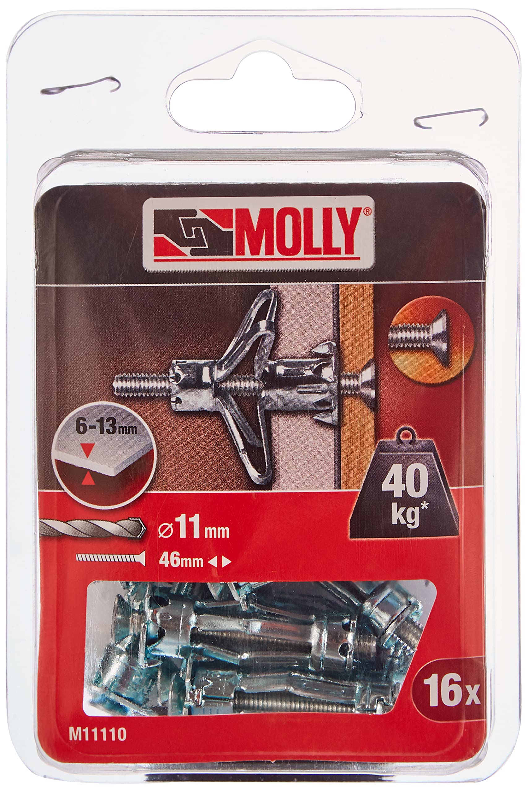 Molly M11110-XJ Expansion Metal Dowels with Screw M5 Ø11mm, 5 x 36 mm, Grey, Set of 16 Pieces