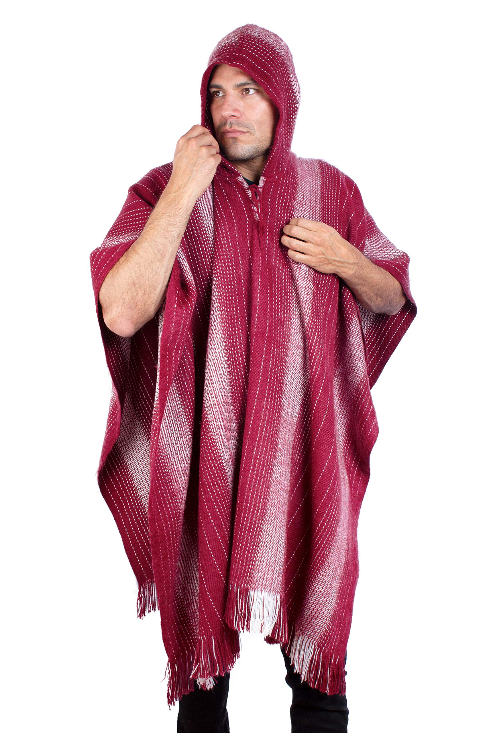 INTI ALPACA Hoddie Burgundy Soft Alpaca Poncho for Men “Cusi”