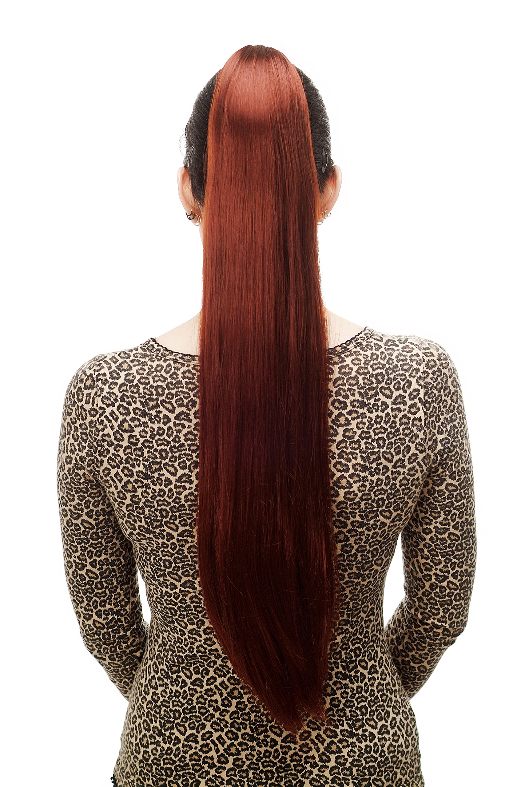 WIG ME UP - Hairpiece PONYTAIL with Claw Clamp/Clip extremely long straight & smooth dark red T113-35 70 cm