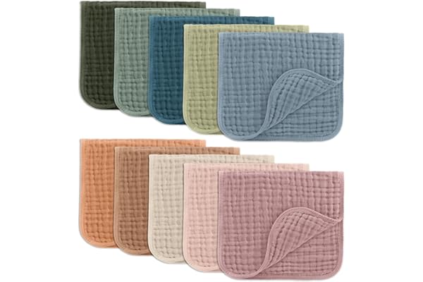 Comfy Cubs Muslin Burp Cloths 20x10" 10 Pack - Baby Burp Cloths Multi
