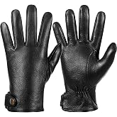 Winter Leather Gloves for Men, Warm Wool Lining Finger Touchscreen Texting | Genuine sheepskin leather gloves suitable for outdoor activities in winter, such as driving, hiking, riding, running, skiing