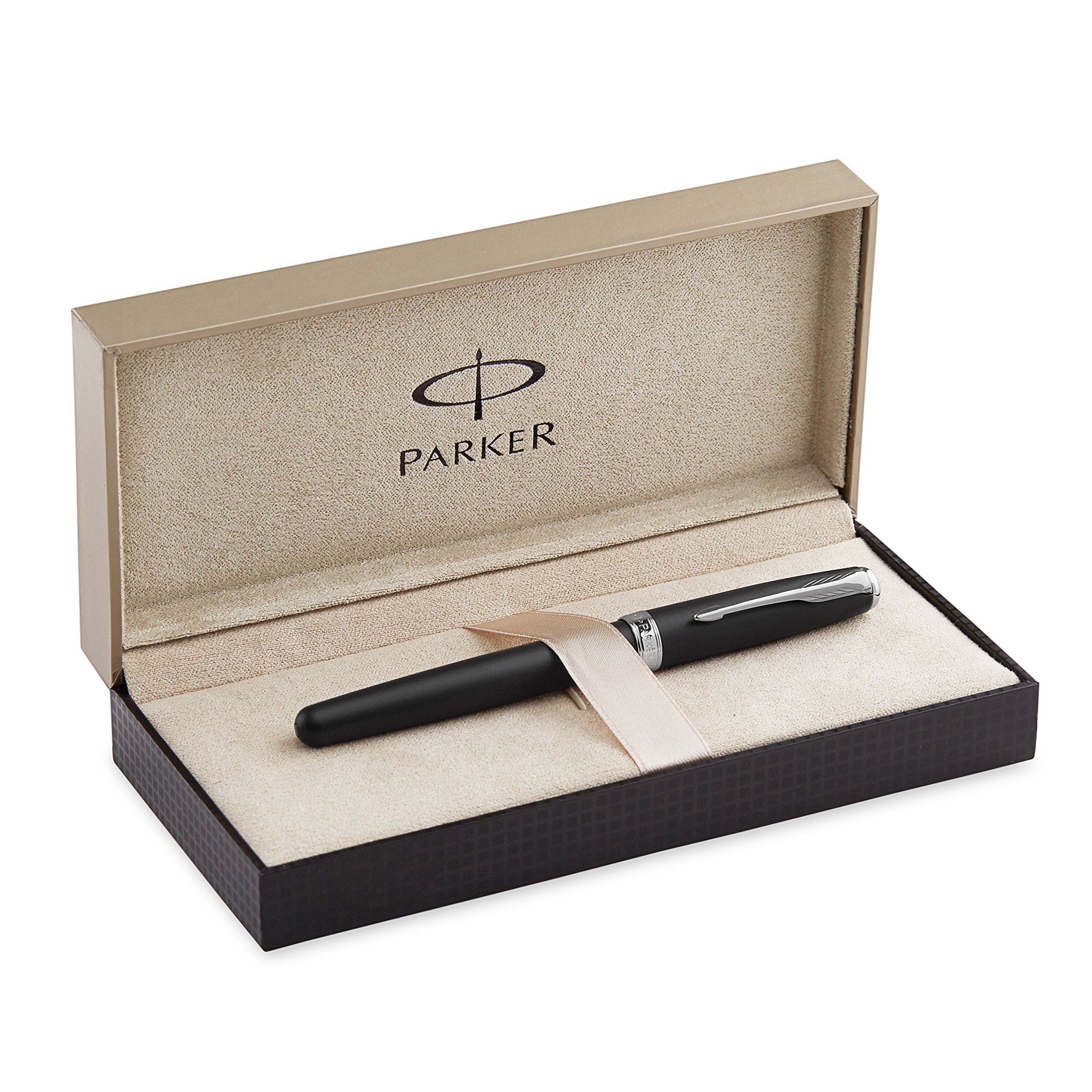 Parker Matte Black Lacquer with Chrome Colour Trim, Rollerball Pen with Fine Black refill (S0818110)