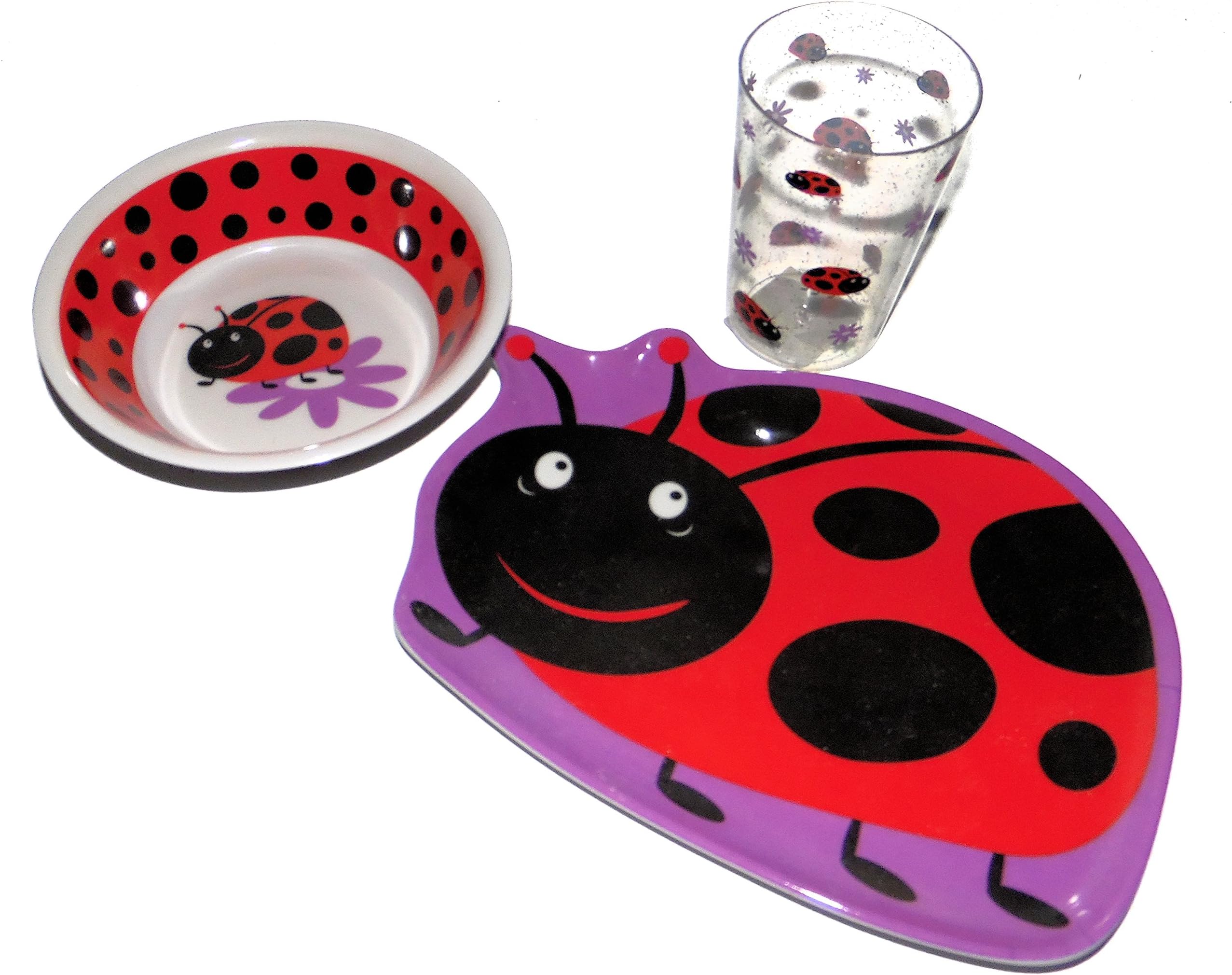 R Product Ladybug Lady Bug Childrens Dinnerware Set, Plate, Bowl, Tumble, Melamine Wares