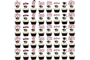 DENEO Graduation Cupcake Toppers 2025 Red, Glitter Class of 2025 Cupcake Toppers Supplies, Class of 2025 Congrats Grad Cap Diploma Cupcake Picks for Graduation Party Decorations 2025 Red and Black - 40Pcs
