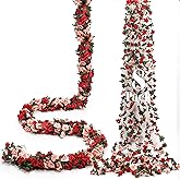 Miracliy 8Pcs 66FT Red Flower Garland, Orange Artificial Rose Floral Vines Fake Hanging Spring Flower Garland for Wall Backdrop Wedding Arch Tea Party Door Mantle Decoration