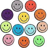 12 Pcs Smile Face Patch Iron on Patches Happy Face Chenille Patches for Clothes Dress Jackets Smile for Hats Cute Embroidery DIY Project Craft Applique, 2.2 Inch(Towel Cloth Style)