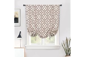 DRIFTAWAY Moroccan Geometric Boho Balloon Window Shades Terracotta and Blue Bathroom window short curtains Thermal Tie Up Shade for Small Window Valance Roman Blind Curtains 3 Inch Rod Pocket 45 Inch x 63 Inch