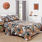 Chezmoi Collection 4-Piece Kids/Teens Basketball Sheet Set - Soft Microfiber Gray Orange Black Printed Sports Basketball Slam Dunk Fun Kids Sheets, Full Size