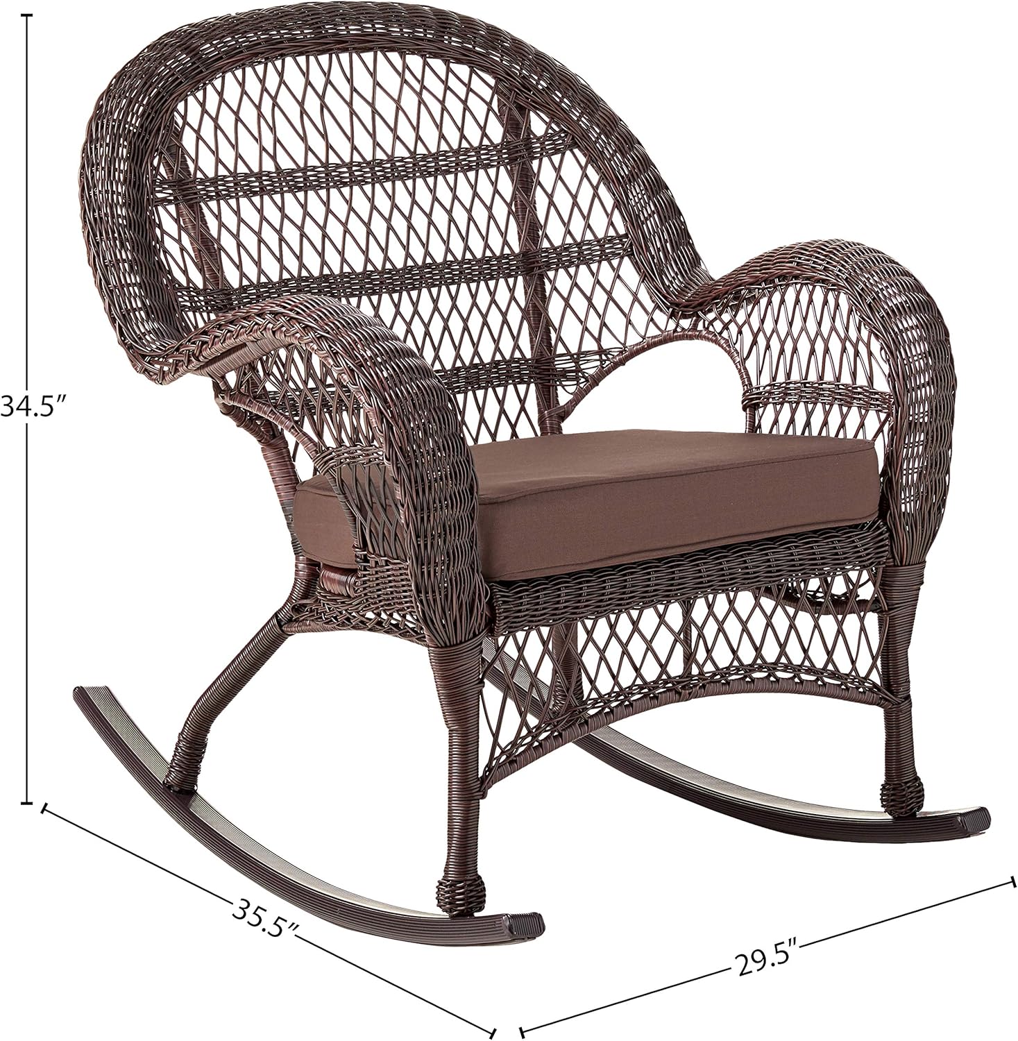 Jeco 3 Piece Santa Maria Rocker Wicker Chair Set with Brown Cushions, White: Furniture & Decor