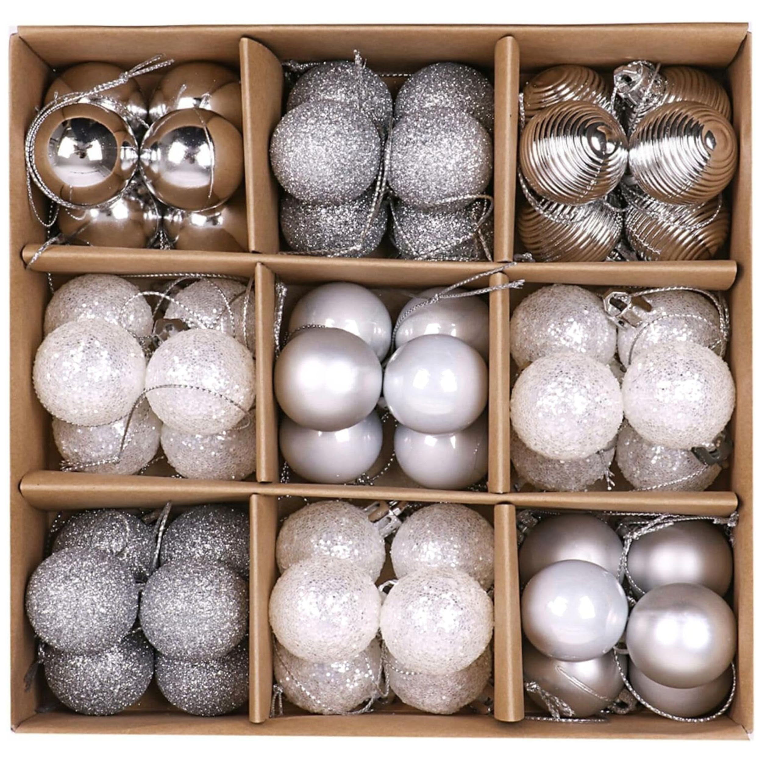 Victor's Workshop 54pcs 3cm Shatterproof Baubles, Frozen Winter Silver and White Ball Ornaments for Christmas Tree Decoration