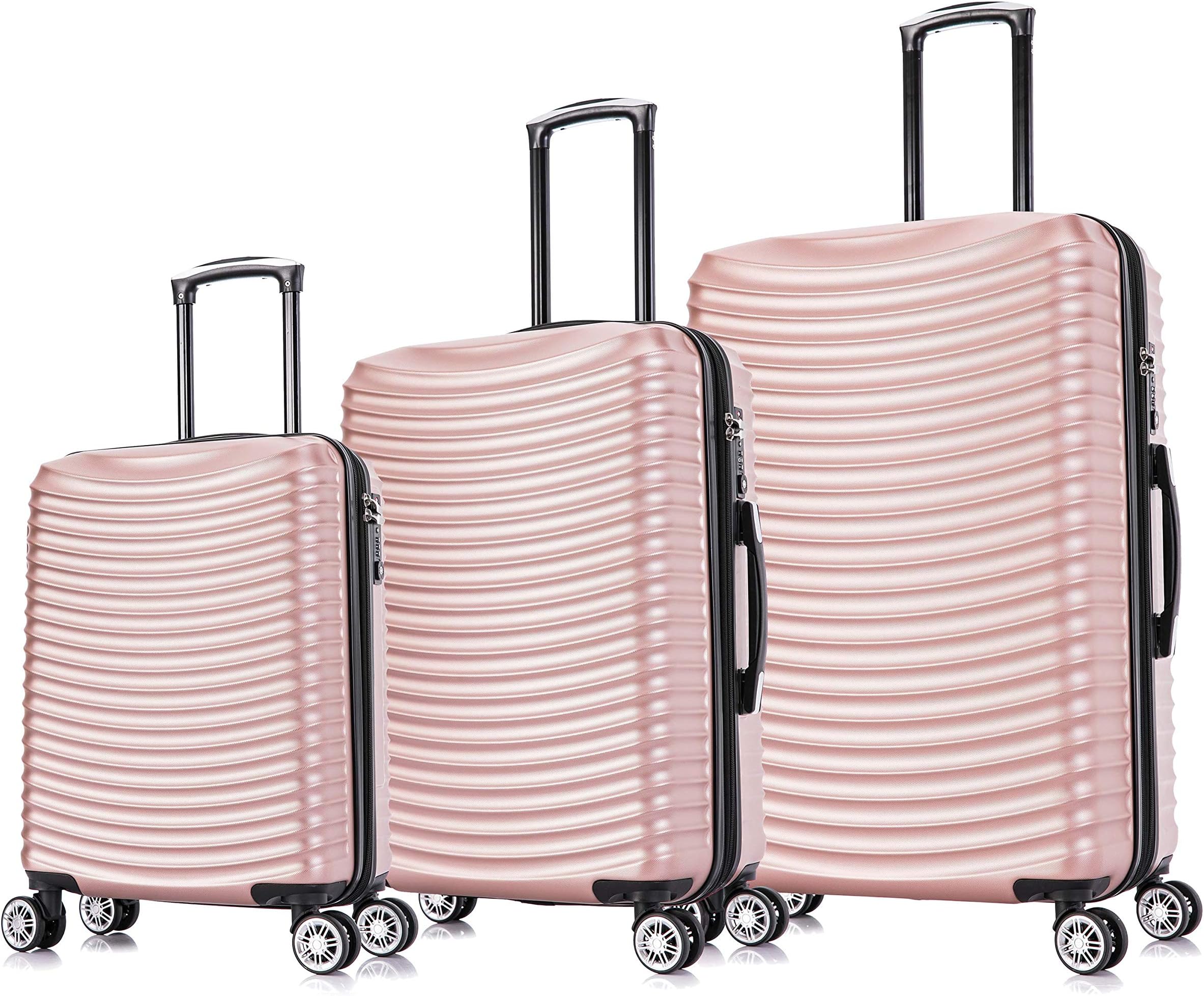 AMZTrunk Luggage Expandable Suitcase ABS 3 Piece Set with TSA Lock Spinner 20in24in28in(Rose gold, 3 Piece Set)