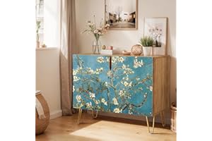 SIGNWIN Sideboard Buffet Cabinet, Kitchen Storage Cabinet with 2 Doors, Vincent Van Gogh Almond Blossom, Cupboard Console Table for Dining Room - 35" L x 18" W x 29" H