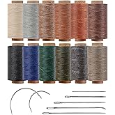 Kivisin Round Waxed Thread 0.45mm 12 Neutral Colors, Thin Cord Wax Coated 3 Ply Polyester Strings 115 Yards/Spool for Leather Upholstery Sewing, Stitching, Bookbinding, Beading, Macrame Braiding