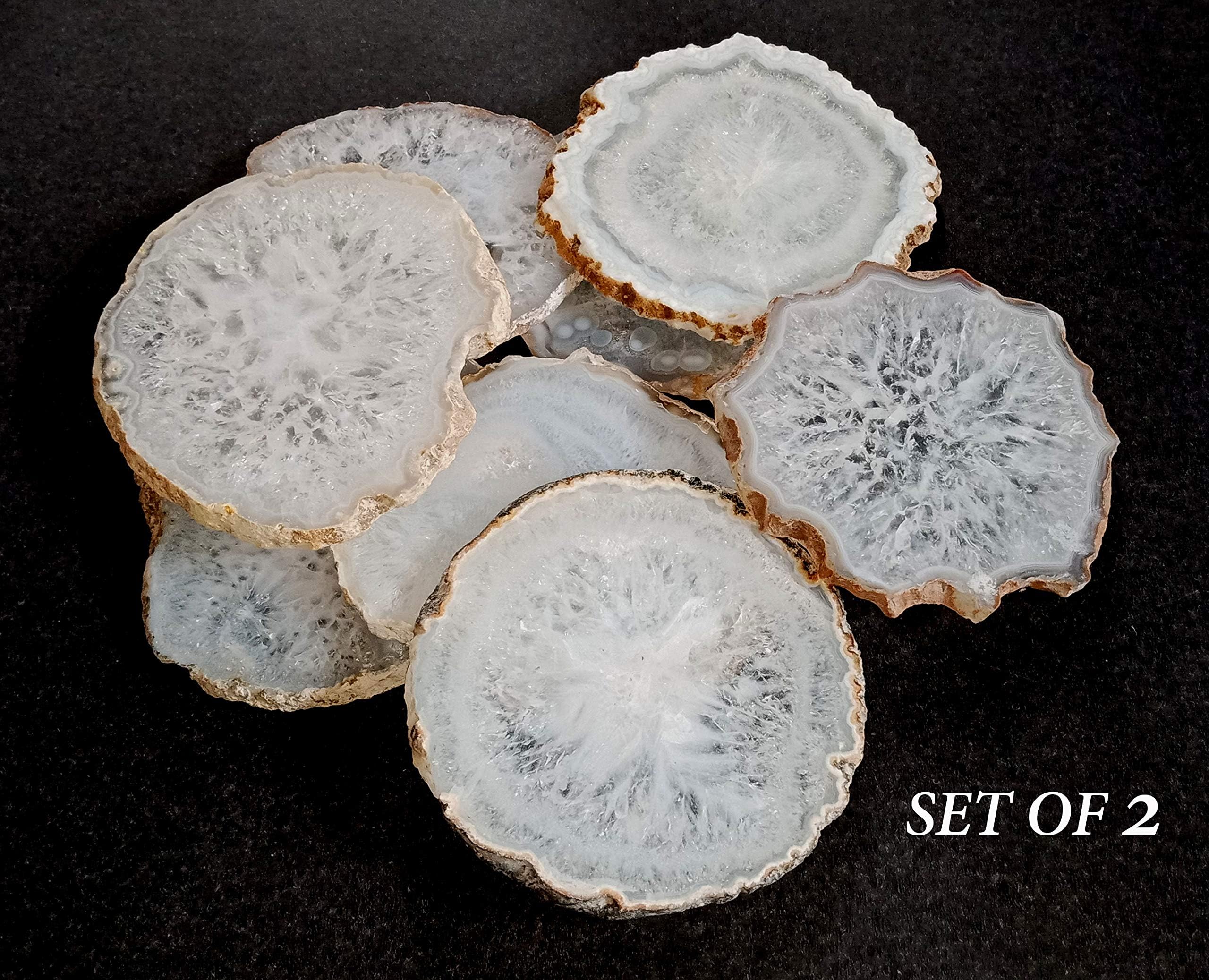 CA CRYSTAL Quartz Tea Agate Home Decor Slice Showpiece Coaster (White, 4 inch) Set of 2