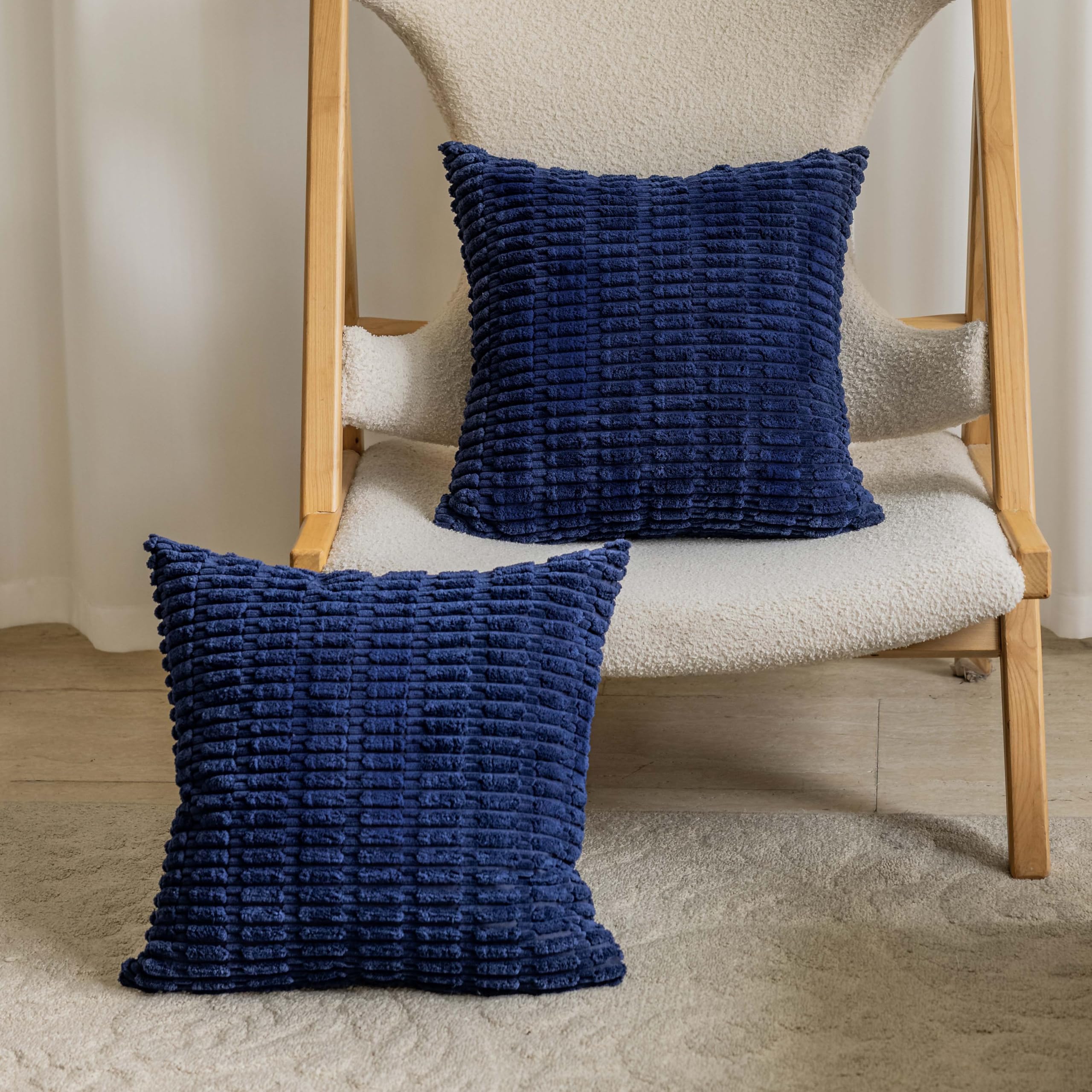 Home Brilliant Blue Cushions Cover Set of 2, Durable Corduroy Navy Cushion Covers for Scatter Big Cushions, Thick Square Cushion Protectors, Set of 2, Navy Blue, 60cm