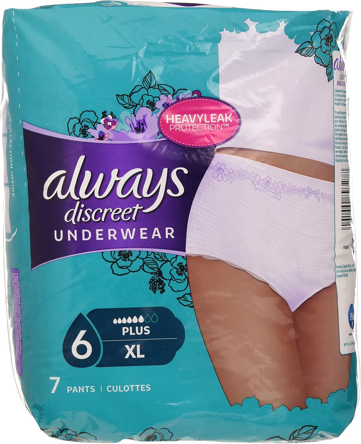 Always Discreet Panties for Incontinence, Urinary Leaks, Size XL, 6