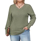 IN'VOLAND Women's Plus Size Long Sleeve Shirts V Neck Casual Fall Tops Loose Fit Lightweight Sweaters Tunic Fashion 2025
