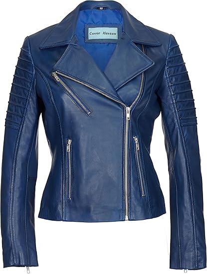 Amazon レディースファッションブルーレザージャケットクラシックバイカースタイル100 リアルラムスキンレザー9334 コート ジャケット 通販