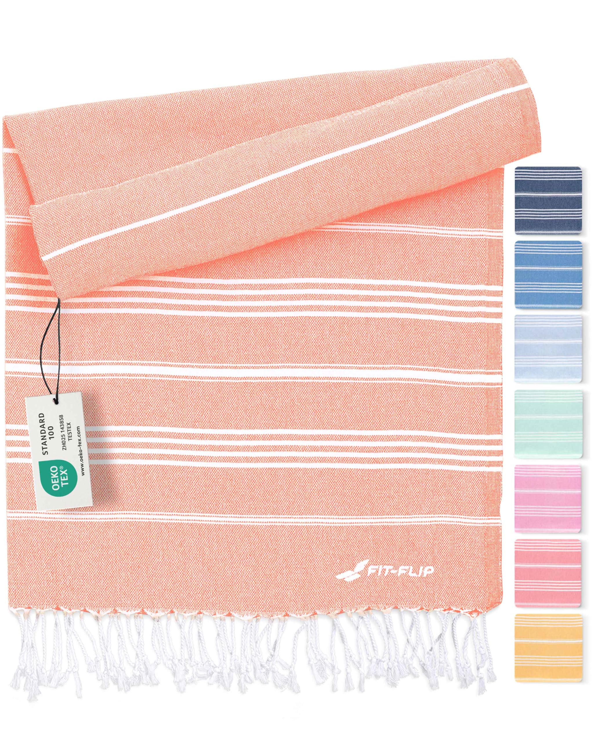 Fit-Flip Hammam Beach Towel XXL Made from 100% Cotton - Quick-Drying Turkish hamam Towels - Large fouta or pestemal Ideal as a Thin Sauna Blanket - Peach – 100x200cm Sultan