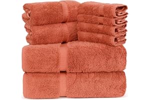 Towel Bazaar Premium Turkish Cotton Super Soft and Absorbent Towels (8-Piece Towel Set, Coral)
