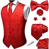 GUSLESON Men's V-Neck Suit Vests Formal Men Vest Paisley Jacquard Tie Waistcoat Bow tie Hanky Set Wedding 7PCS