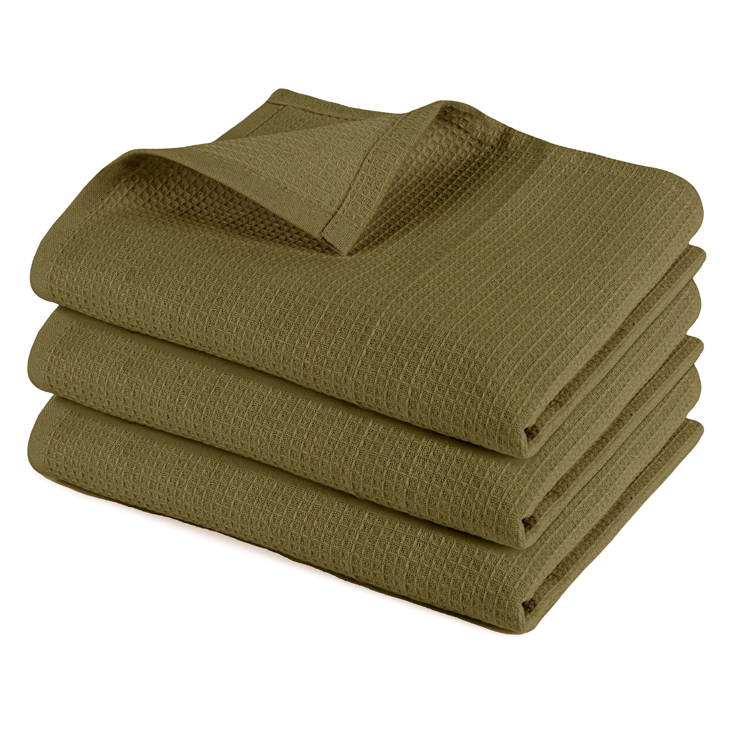 Pagnanno.–Hotel Quality Kitchen Tea Towels & Waffle Weave tea towel|Professional Cotton 45x70cm|Absorbent Fast Drying Dish Towels,Kitchen and Bar Towels (Pack of 3 (45x70cm), Waffle - Khakhi)