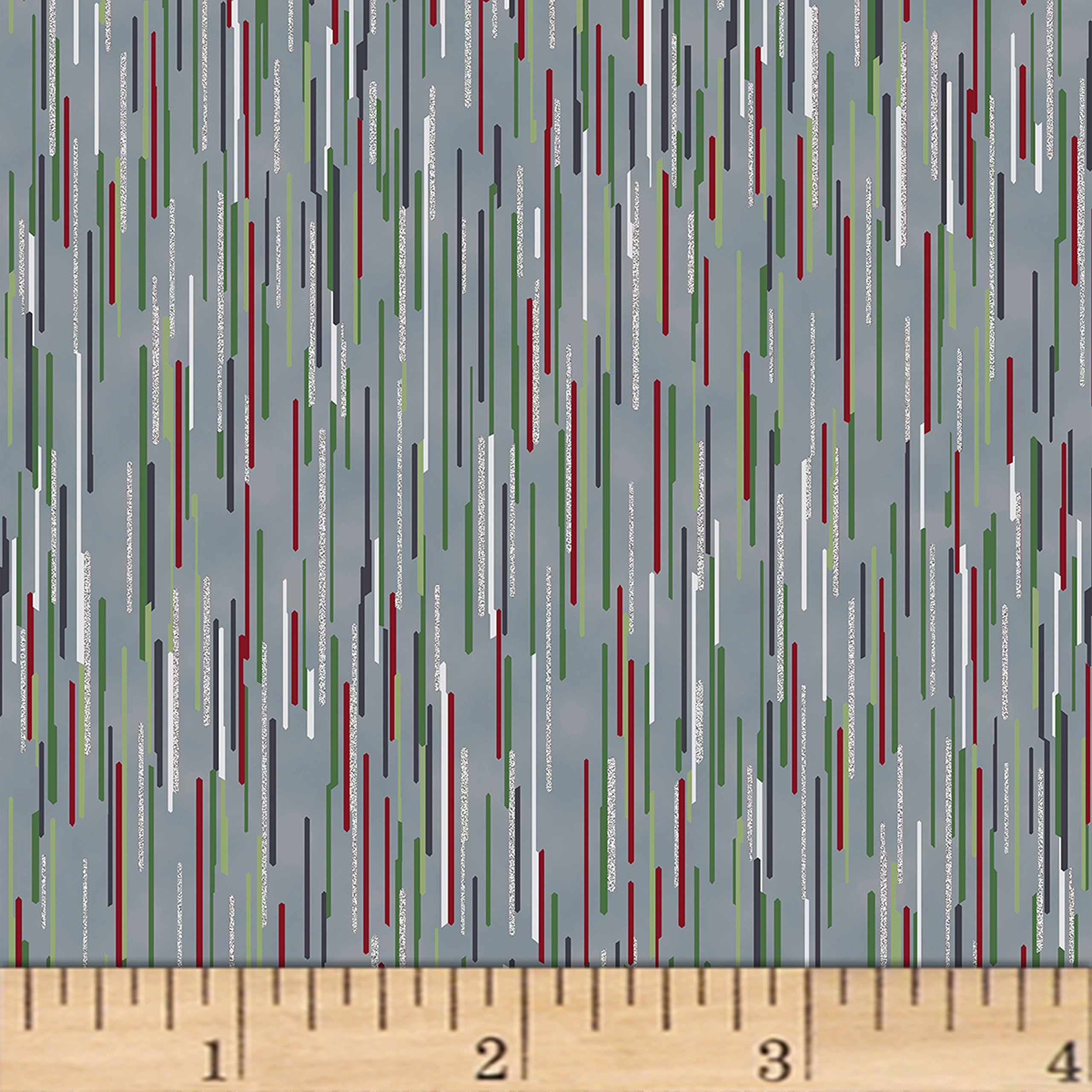 Hoffman Fabrics Storm/Silver Hoffman Cardinal Carols Lines Metallic Fabric by The Yard