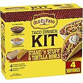Old El Paso Shells and Tortilla Bowls, Hard &amp; Soft Taco Dinner Kit, 9.4 oz | Includes 4 Stand N Stuff Hard Shells, 4 Flour Tortilla Bowls, Taco Sauce &amp; Seasoning, Ready in About 20 Min