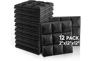 Fstop Labs Acoustic Foam Panels, 12 Pack Black 2'' X 12" X 12" Mushroom Studio Wedge Tiles, Sound Panels Sound Proof Foam Panels Sound Proofing Padding For Wall