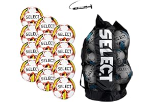 Select Club DB V22 Soccer Ball, 12-Ball Pack with Duffle Ball Bag and Hand Pump, White/Red, Size 5