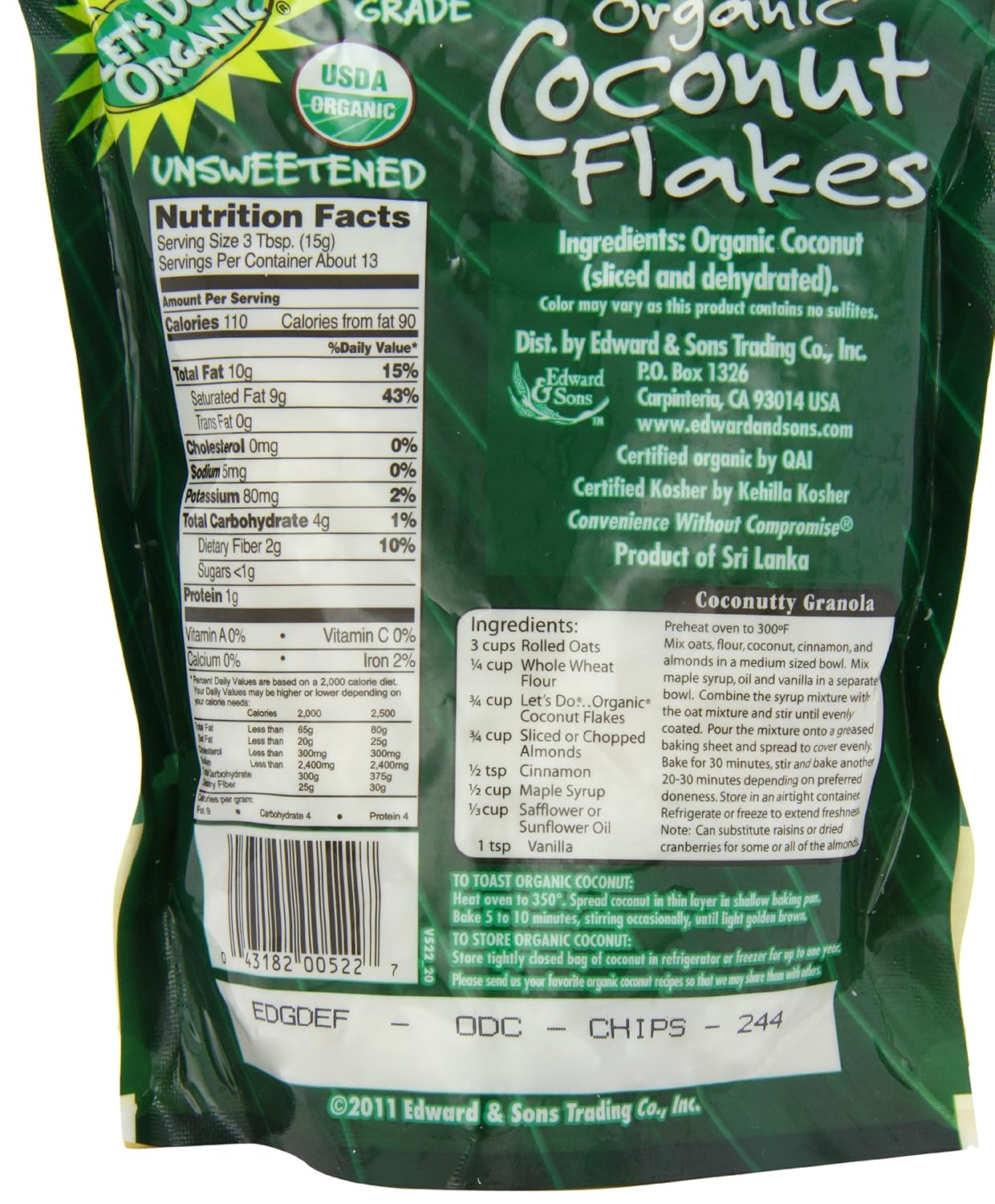 carbs in unsweetened coconut flakes