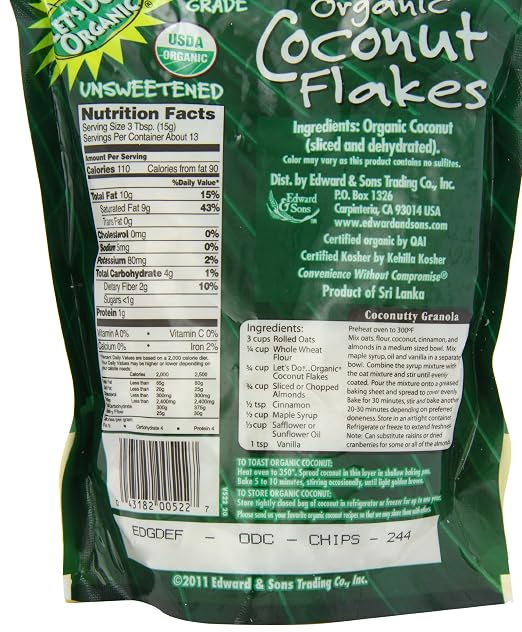 Coconut Flakes Unsweetened Nutrition Facts Toasted Coconut Flakes Nutrition | Decorative Journals