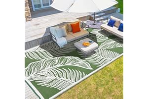 wikiwiki Outdoor Rug, 5x8ft Waterproof Reversible Mat Indoor Outdoor Rugs Carpet, Small Area Rug Plastic Straw Rug for Patio Deck Balcony Pool RV Camping Beach Picnic, Green, Rugscape Series