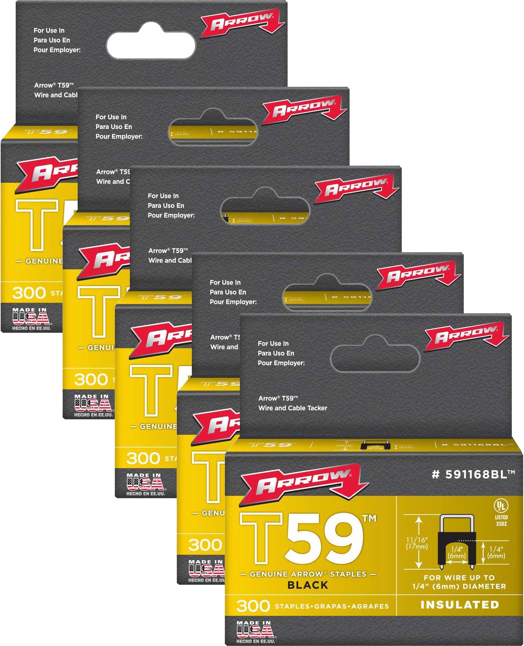 Arrow Fasteners 591168BL T59 1/4-In by 1/4-In Black Insulated Staples, 1500-Pack