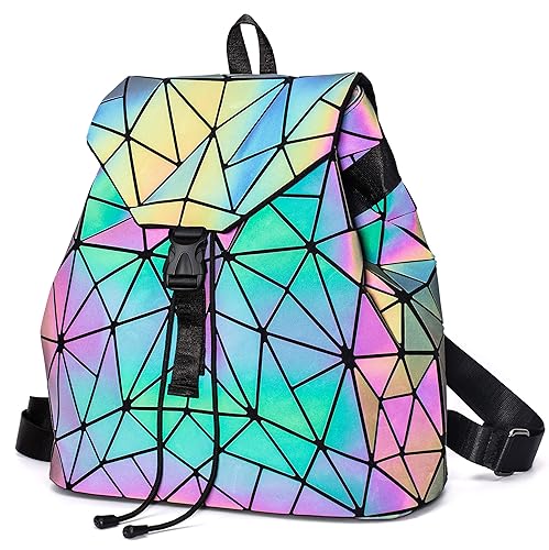FZChenrry Luminous Geometric Backpacks Women Holographic