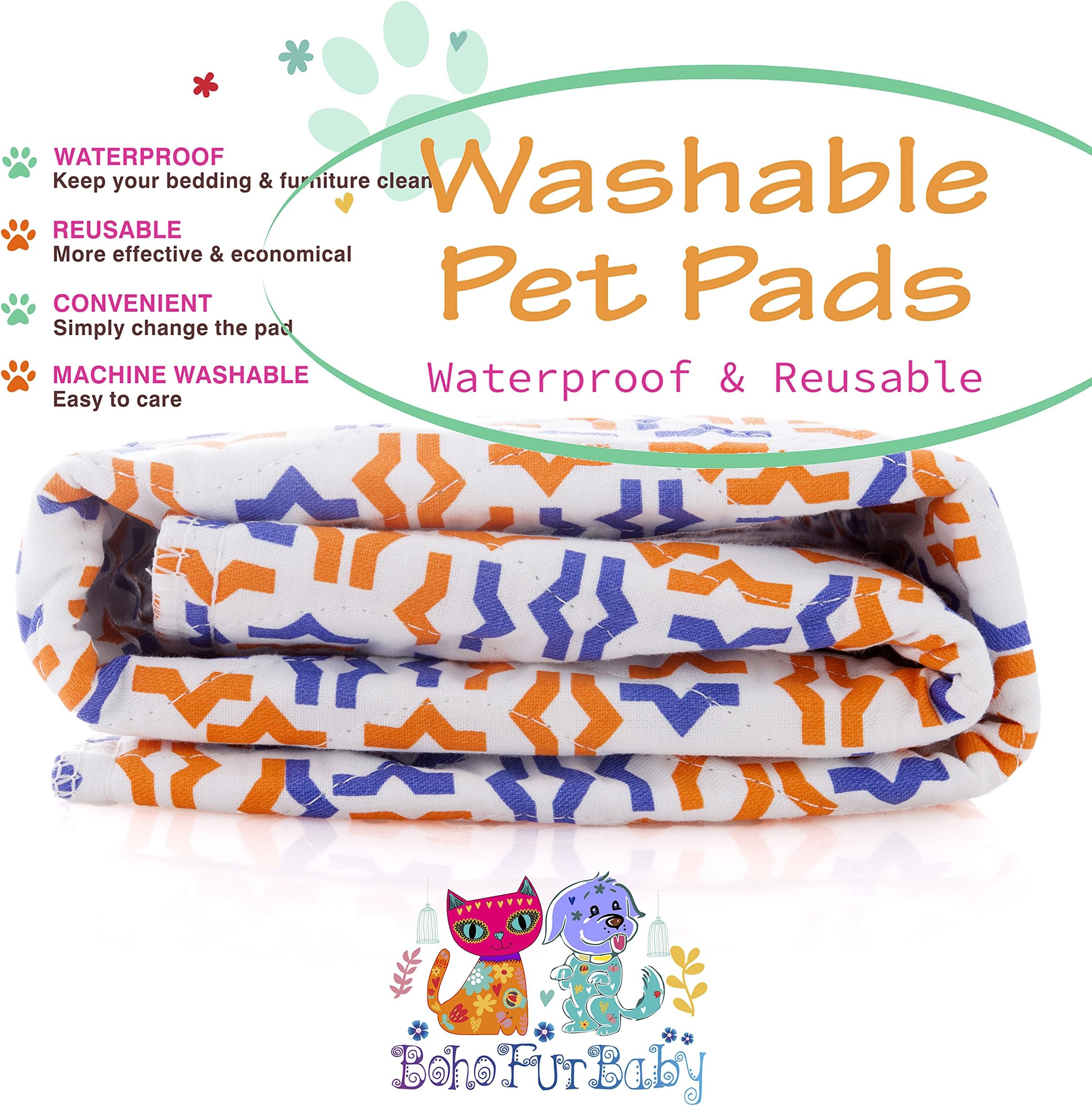 2-Pack Waterproof Kennel/Bed/Beach Pads for Your Pet or Baby - BOHO FUR BABY--Thick Reusable and Washable Pet, Puppy and Dog Training Travel Pee Pads - Size Extra Large 31 x 35
