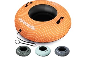SereneLife 44"/48'' Snow Tube for Sledding - Heavy Duty Rubber Inner Tube, Oxford Cover, Thickened PVC Bottom & Tow Strap - Inflatable Snow Sled for Kids & Adults - Perfect Winter Outdoor Fun Gift