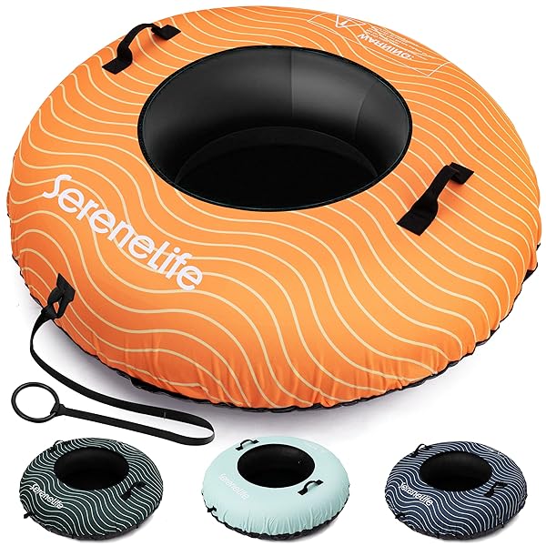 SERENELIFE 48” XL SNOW TUBE FOR SLEDDING – HEAVY DUTY RUBBER INNER TUBE, OXFORD COVER, THICKENED PVC BOTTOM & TOW STRAP – INFLATABLE SNOW SLED FOR KIDS & ADULTS – PERFECT WINTER OUTDOOR FUN GIFT