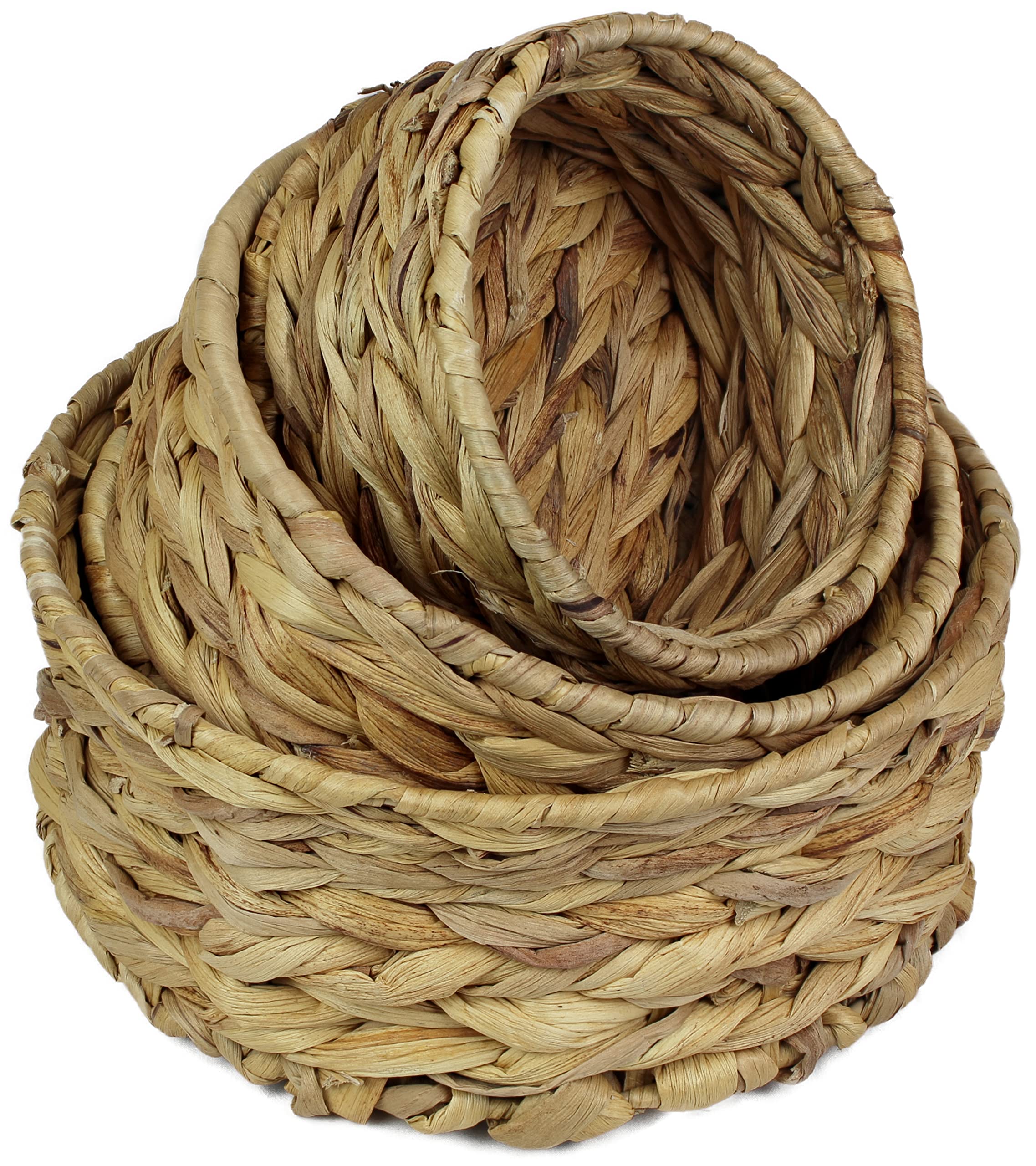Small Water Hyacinth round baskets for storage Natural colour wicker basket shelves open. Decorative gift box Small bathroom mini tray makeup bathroom Kitchen organiser (Set of three, 1x basket)