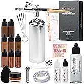Belloccio Complete Cordless Handheld Airbrush Cosmetic Makeup System with 5 Dark Foundation Shades, Professional 18-Piece Kit, Moisturizing Primer, Blush, Bronzer, Highlighter, Concealer, User Guide