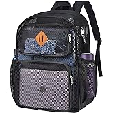 DST Gainbow Mesh Backpack for School, Heavy Duty See Through Net Bookbag for Girls Boys Kids, 27L Large Capacity Mesh Bookbag for Beach Work Sports Travel with Padded Strap(Black)