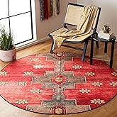 SAFAVIEH Washable Rug Tucson Collection - 8' Round, Rust & Green, Slip Resistant & Easy to Clean, Ideal for Living Room, Bedr