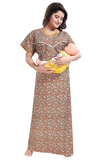 Women's Cotton Printed Feeding/Maternity/Nursing Nighty/Nightwear/Nightdress.