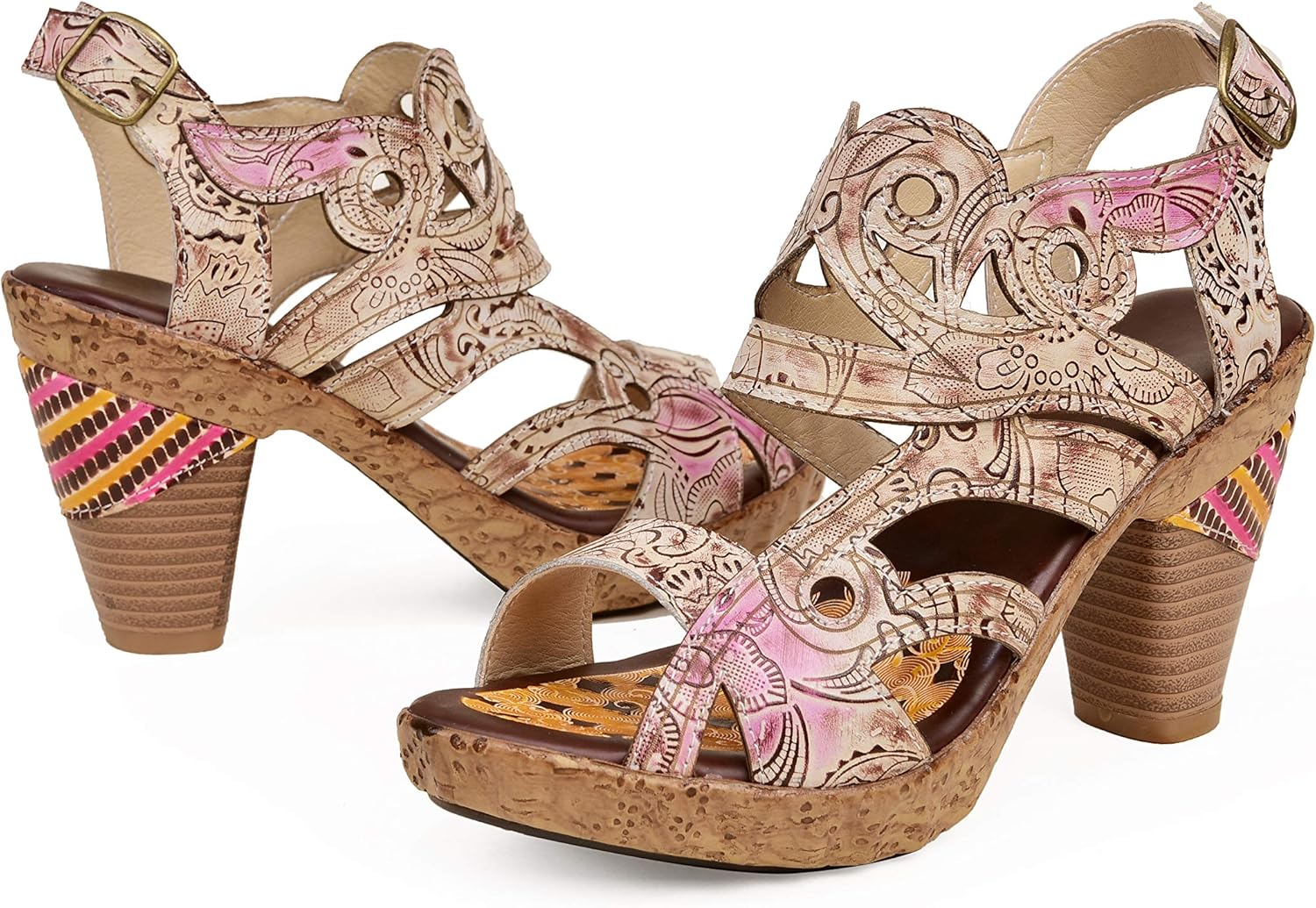 colorful block heel sandals