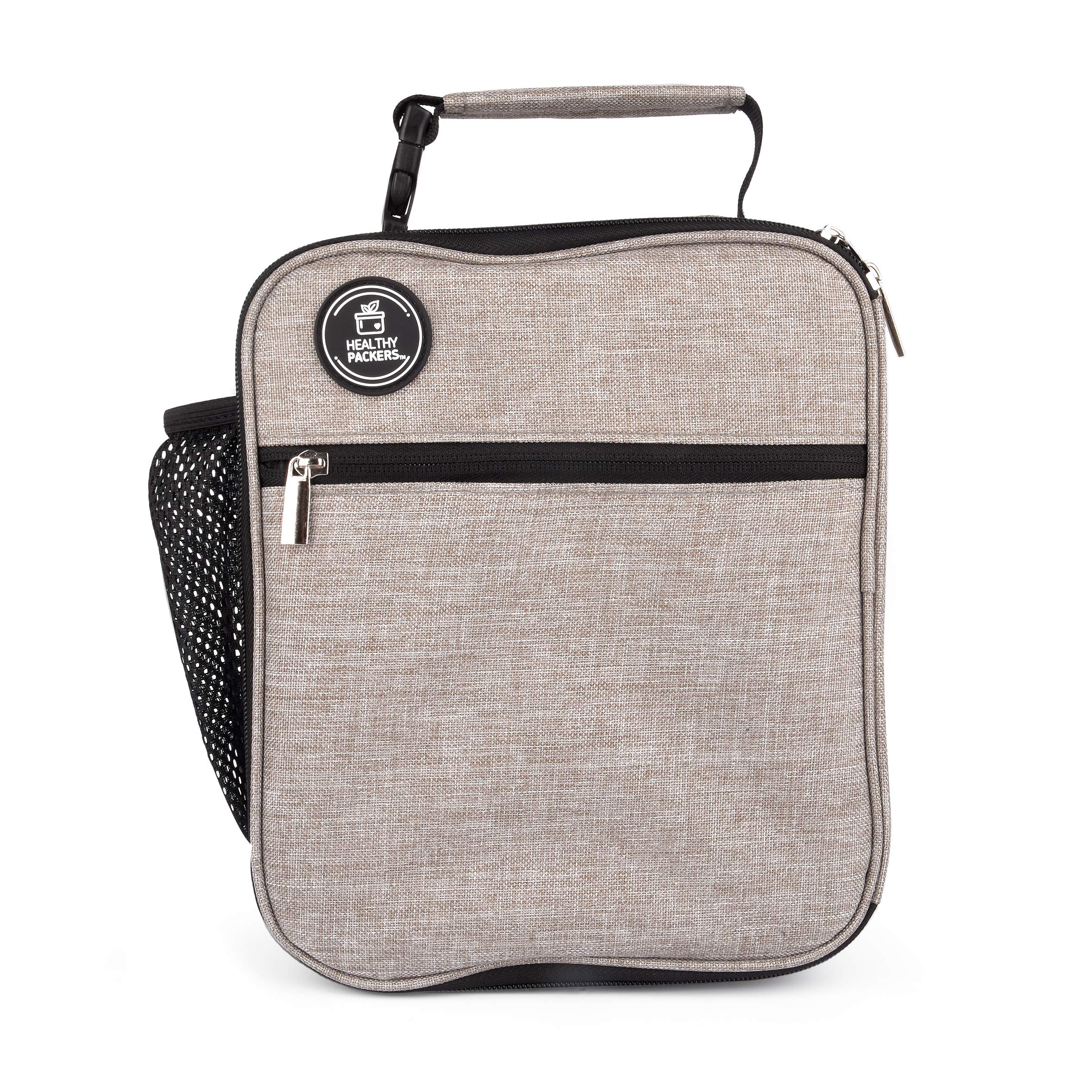 Healthy Packers Insulated Lunch Box for Adults and Kids - Professional Work Lunch Bag for Men and Women - Spacious and Heavy Duty School Lunchbox for Boys and Girls (Light Grey)