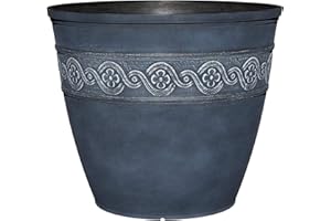 Classic Home and Garden Corinthian Resin Flower Pot Planter, Storm Blue, 10"